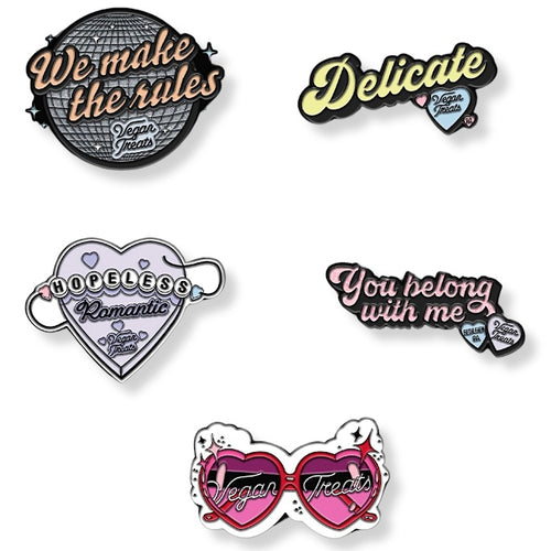 Enamel Pins! Delicate, We Make the Rules, Hopeless Romantic, and more! Ok