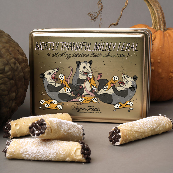 Mostly Thankful, Mildly Feral Cannoli Tin- Classic, Pumpkin and Speculoos!