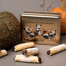 Load image into Gallery viewer, Mostly Thankful, Mildly Feral Cannoli Tin- Classic, Pumpkin and Speculoos!